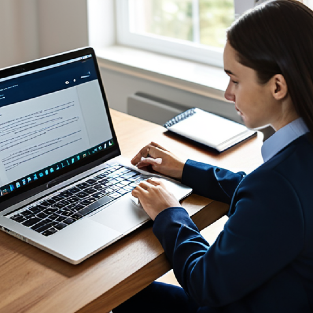 A focused professional, fully clothed in modest business casual attire, is comfortably seated at a sleek wooden desk in a bright, modern home office. Sunlight streams through a large window, illuminating a laptop displaying an online course interface. The individual is actively engaged, taking notes in a notebook, symbolizing the flexible and autonomous nature of digital learning. The background is softly blurred to emphasize the subject. This image represents the continuous pursuit of future skills and professional development. safe for work, appropriate content, fully clothed, professional, perfect anatomy, correct proportions, natural pose, well-formed hands, proper finger count, natural body proportions, high-quality, ultra-realistic, detailed.