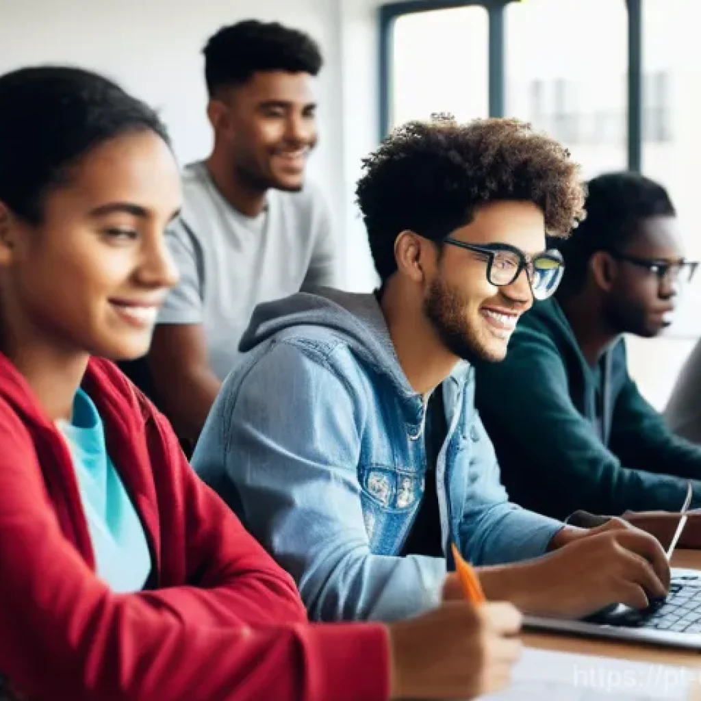 기술 기반 학습 - **Prompt 1: Online Learning in a Connected Lusophone World**
    "A group of diverse young adults an...