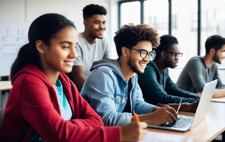 기술 기반 학습 - **Prompt 1: Online Learning in a Connected Lusophone World**
    "A group of diverse young adults an...