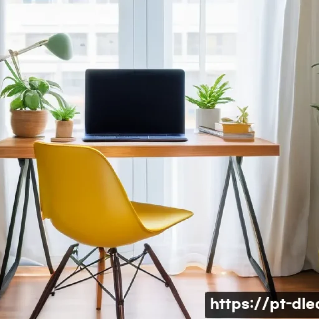 자기 주도 학습 - A modern, cozy study nook in a Brazilian apartment featuring a clean, organized wooden desk with a l...