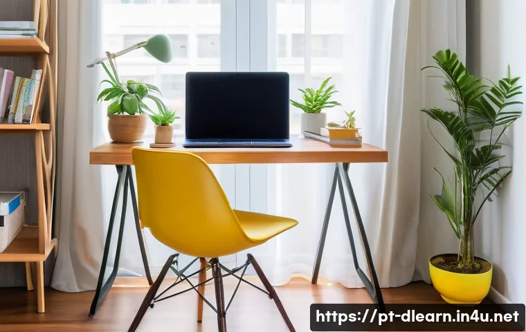 자기 주도 학습 - A modern, cozy study nook in a Brazilian apartment featuring a clean, organized wooden desk with a l...