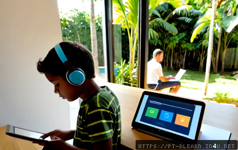 디지털 학습의 혁신적 변화 - Photorealistic modern learning scene in a bright Brazilian home study space, a middle-aged Portugues...